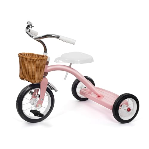KRIDDO Classic All Metal Toddler Trike, Gift for Boys and Girls Ages 2 to 4 Year Old, Tricycle for 1 to 3 Year Olds, Sturdy Rear Deck, Deluxe Steer and Ergonomics Grip, Indoor and Outdoor, Pink