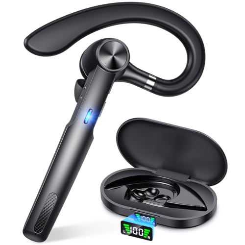 JOWAVE Bluetooth Headset, Wireless Headset with Microphone, V5.2 Bluetooth Earpiece with 400 mAh Display Charging Case 55H Playtime, ENC Noise Cancelling,Hand-Free Headphones for Trucker, Office