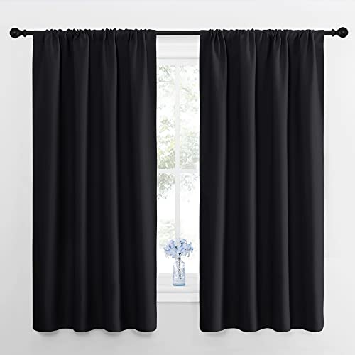 NICETOWN Halloween Black Blackout Curtain Blinds - Solid Thermal Insulated Window Treatment Blackout Drapes/Draperies for Bedroom (2 Panels, 42 inches Wide by 63 inches Long, Black)