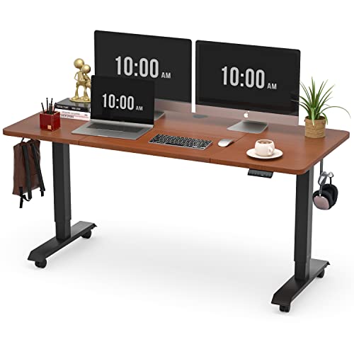 Monomi Electric Standing Desk, 55x28 Inches Adjustable Height Desk, Home Office Sit Stand Up Desk (Black Frame/Cherry Top)