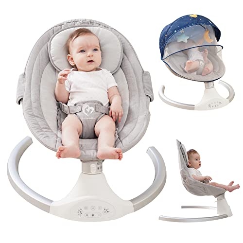 Bellababy Bluetooth Baby Swing for Infants, Compact & Portable Baby Bouncer, 3 Seat Positions, 5 Speed, 10 Lullabies, Remote Control, USB Plug-in Power, Indoor/Outdoor Baby Rocker, Boy/Girl