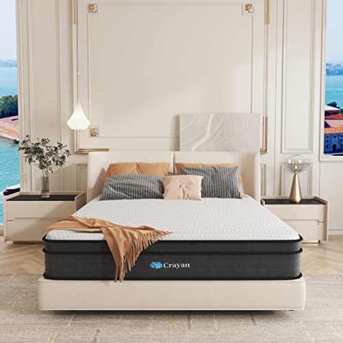 Crayan Full Mattress, 10 Inch Hybrid Mattress in a Box with Individual Pocket Spring for Motion Isolation & Silent Sleep, CertiPUR-US, 100 Nights Trial