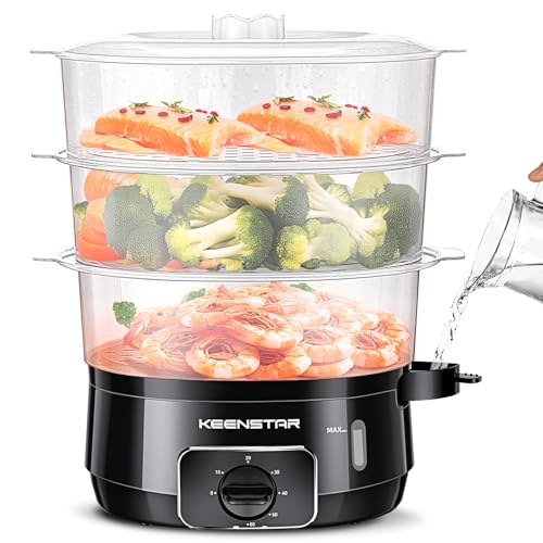 13.7QT Electric Food Steamer for Cooking, 3 Tiers Vegetable Steamer, 800W Fast Simultaneous Cooking, 60-Minute Timer, Veggies Steamer, Ideal for Fish Seafood Rice, BPA-Free Baskets(Black)