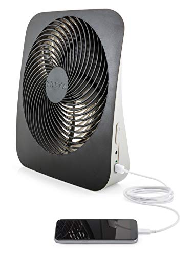 Treva 10-Inch Portable Desktop Battery Fan, Powered by Battery and/or AC Adapter - Air Circulating with 2 Cooling Speeds, With Built In USB Charging Port