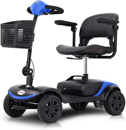PENGJIE Electric Mobility Scooter for Adults Wheelchair Device for Travel, Elderly, 300 lbs Max Weight, 4-Wheel Powered Mobility Scooters for Seniors (M1-LITE Blue 1)
