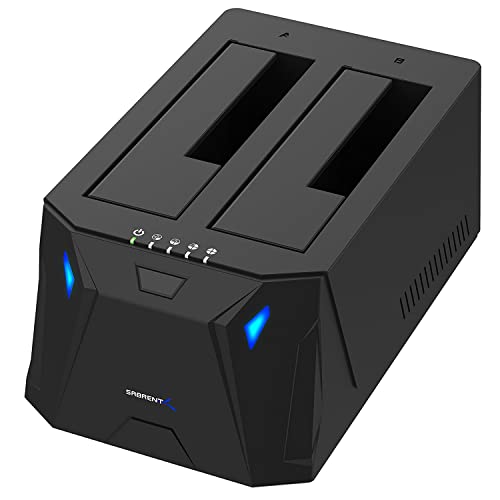SABRENT USB 3.0 to SATA I/II/III Dual Bay External Hard Drive Docking Station for 2.5 or 3.5in HDD, SSD with Hard Drive Duplicator/Cloner Function [20+TB Support] (EC-HD2B)