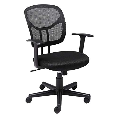 Amazon Basics Mesh Mid-Back Adjustable-Height 360-Degree Swivel Office Desk Chair with Armrests, Black