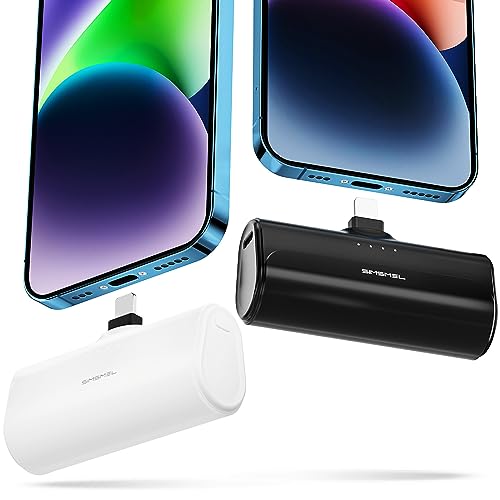 Simsmel Small Portable Charger for iPhone 5000mAh 2 Packs with Built in Cable, MFi Certified Compact Power Bank Cordless External Battery Pack for All iPhone Series 14/13/12/11/XR/X/SE/8/7/6 Pro Max
