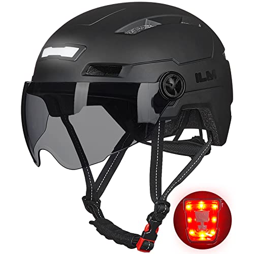 ILM Adult Bike Helmet with USB Rechargeable LED Front and Back Light Mountain&Road Bicycle Helmets for Men Women Removable Goggle Cycling Helmet for Commuter Urban Scooter(Matte Black, Large/X-Large)
