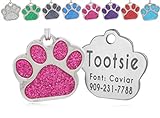 io tags Pet ID Tags, Personalized Dog Tags and Cat Tags, Custom Engraved, Easy to Read, Cute Glitter Paw Pet Tag (Pink)