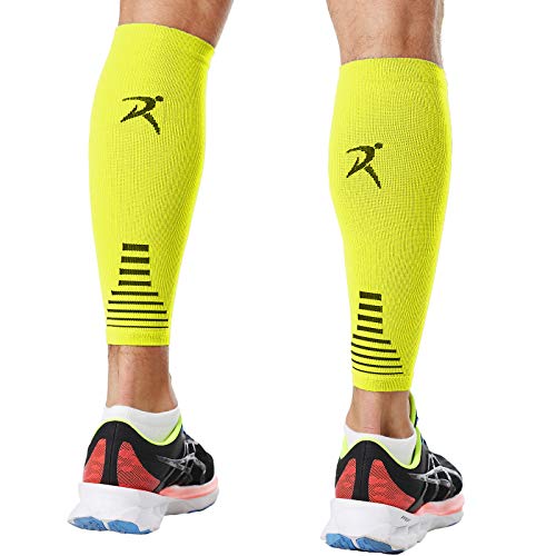 Rymora Leg Compression Sleeve, Calf Support Sleeves Legs Pain Relief for Men and Women, Comfortable and Secure Footless Socks for Fitness, Running, and Shin Splints – Flourescent, Medium (One Pair)