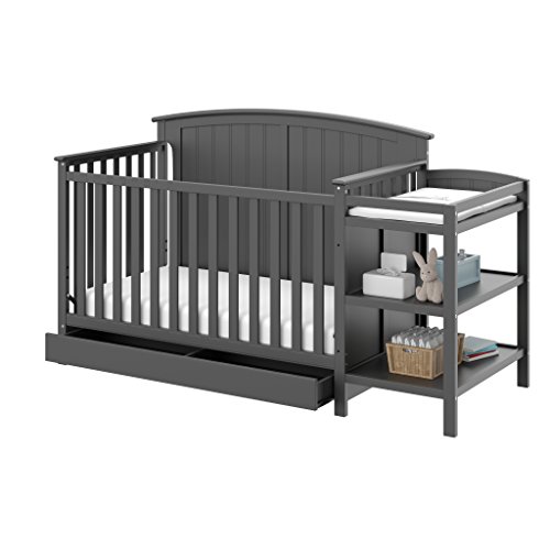 Storkcraft Steveston 5-in-1 Convertible Crib and Changer with Drawer (Gray) – GREENGUARD Gold Certified, Crib and Changing Table Combo with Drawer, Converts to Toddler Bed, Daybed and Full-Size Bed