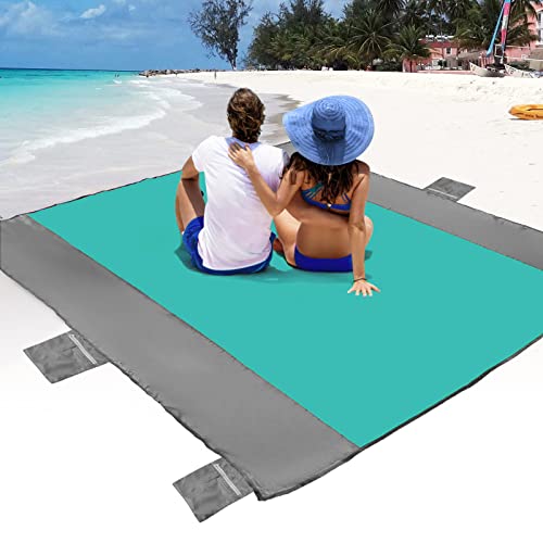 POPCHOSE Beach Blanket, Sandfree Beach Mat ‎108'x85.2'/83'x78' for 7 Persons, Extra Large Beach Blanket Waterproof Sandproof with 6 Stakes, Easy to Clean, Lightweight Compact Beach Accessories