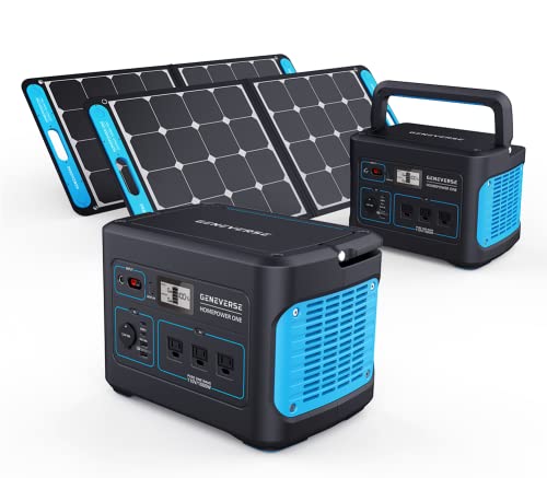 Geneverse 1002Wh (2x2) Solar Generator Bundle: 2X HomePower ONE Portable Power Stations (3X 1000W AC Outlets Each) + 2X 100W Solar Panels. Quiet, Indoor-Safe Backup Battery Generators For Home Devices