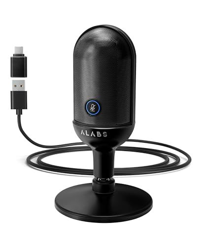 ALABS USB Microphone,Condenser Podcast Microphone for Computer,Mac,Smartphone,Plug&Play Gaming Mic with LED Quick Mute,1/8' Headphone Monitor Jack,for Recording,Singing,YouTube,Tiktok