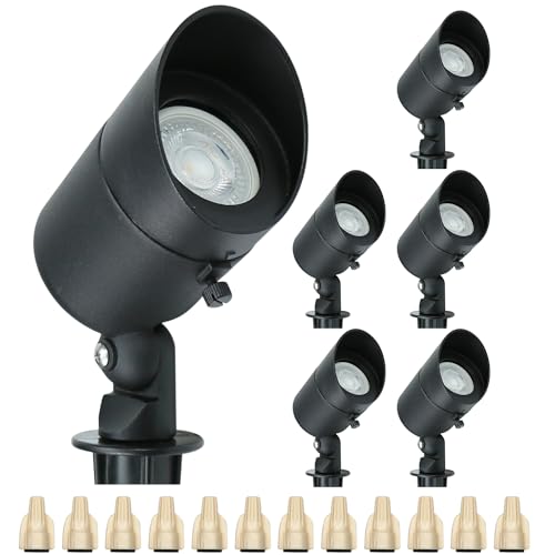 Lumina Lighting® 4W Landscape Lighting 12V Landscape Lights Low Voltage Landscape Spotlights Warm White Waterproof Outdoor Replaceable LED Bulb for Garden, Lawn, Porch, Patio and Yard (Black, 6-Pack)