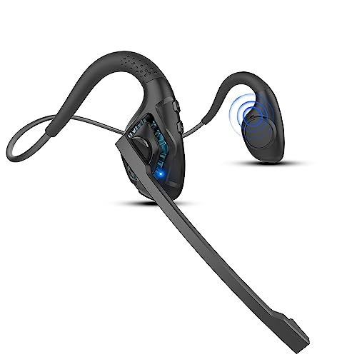 iDIGMALL Open Ear Bluetooth 5.3 Headset w/Microphone Boom for Cell Phones PC, Lightweight Air Conduction Wireless Stereo Headphones w/Noise Canceling Mic & Mute, Comfort for Home Office Working