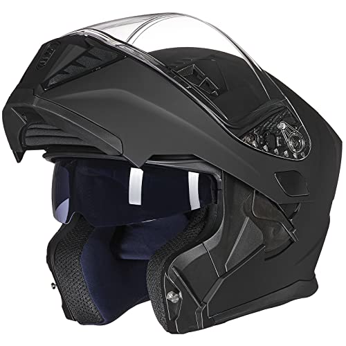 ILM Motorcycle Modular Full Face Helmet Flip up Dual Visor Motorbike Moped Street Bike Racing for Adult,Men and Women DOT Model 906(Matte Black,X-Large)