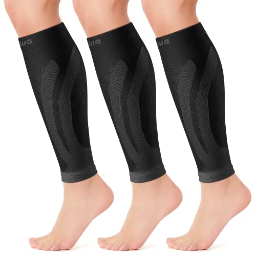CAMBIVO 3 Pairs Calf Compression Sleeve for Women and Men,Leg Brace for Running, Cycling, Shin Splint Support for Working out(Black, Large-X-Large)