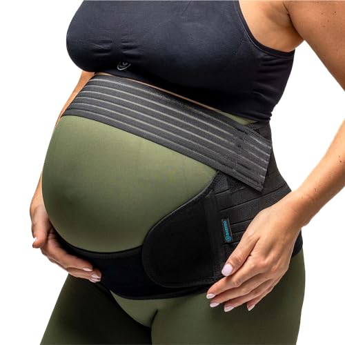 BABYGO® 4 in 1 Pregnancy Support Belt Maternity & Postpartum Band - Relieve Back, Pelvic, Hip Pain, SPD & PGP | inc 40 Page Pregnancy Book for Birth Preparation, Labor & Recovery (Large, Black)