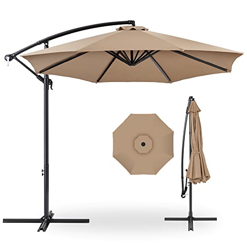 Best Choice Products 10ft Offset Hanging Market Patio Umbrella w/Easy Tilt Adjustment, Polyester Shade, 8 Ribs for Backyard, Poolside, Lawn and Garden - Tan
