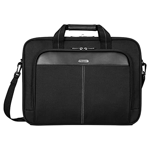 Targus 15-16 Inch Classic Slim Laptop Bag, Black - Ergonomic Briefcase and Messenger Bag - Spacious Foam Padded Laptop Bag for 16' Laptops and Under (TCT027US)