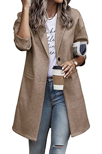 PRETTYGARDEN Women's 2023 Plaid Shacket Jacket Casual Button Wool Blend Winter Tartan Trench Coat With Pockets (Solid Camel,Small)