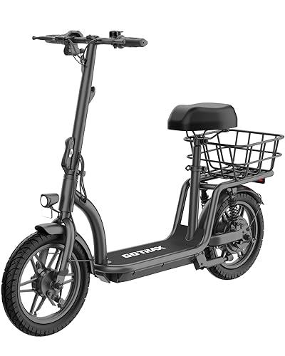 Gotrax ASTRO Electric Scooter with Seat for Adult Commuter,15.5 Miles Range&15.5Mph Power by 350W Motor, Folding Scooter with 14' Pneumatic Tire& Comfortable Wider Deck, E-Bike with Carry Basket Black