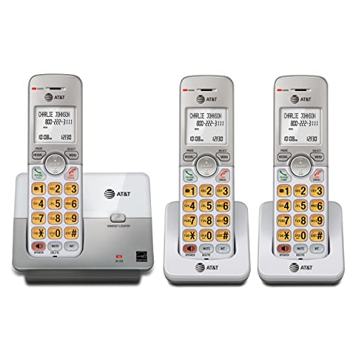 AT&T EL51303 3 Handset DECT 6.0 Cordless Home Phone Full-Duplex Handset Speakerphone, Backlit Display, Lighted Keypad, Caller ID/Call Waiting, Phonebook, Eco Mode, Voicemail Key, Quiet Mode,Intercom