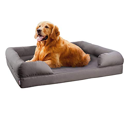Petlo Orthopedic Pet Sofa Bed - Various Size Options - Dog, Cat or Puppy Memory Foam Mattress Comfortable Couch for Pets with Removable Washable Cover (Large - 36' x 28' x 9', Grey)