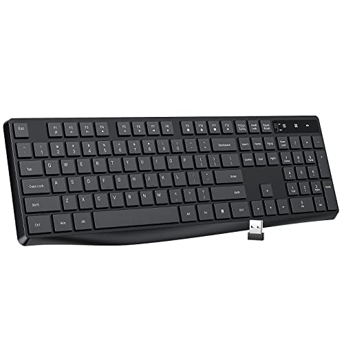 Lovaky MK98 Wireless Keyboard, 2.4G Ergonomic, Computer Keyboard, Enlarged Indicator Light, Full Size PC Keyboard with Numeric Keypad for Laptop, Desktop, Surface, Chromebook, Notebook, Black