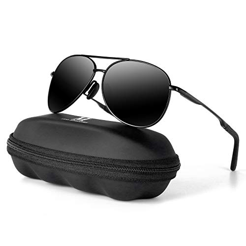 mxnx Aviator Sunglasses for Men Polarized Women UV Protection Lightweight Driving Fishing Sports Mens Sunglasses MX208-(Black Frame/Black Lens)