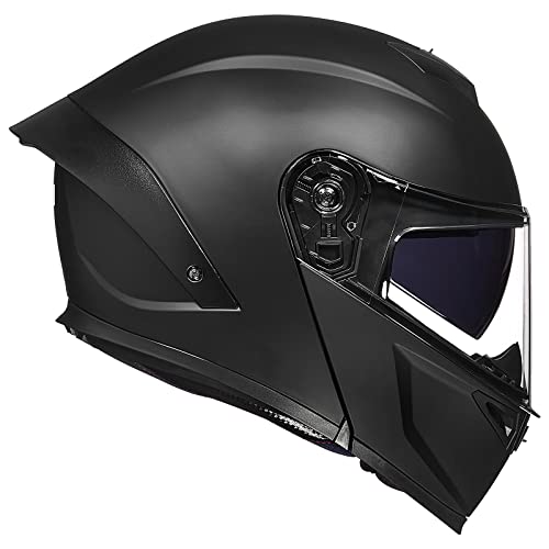 ILM Motorcycle Helmets Modular Full Face Moped Helmet Flip up Dual Visor for Adult, Youth Men & Women DOT Approved (Matte Black, Large)