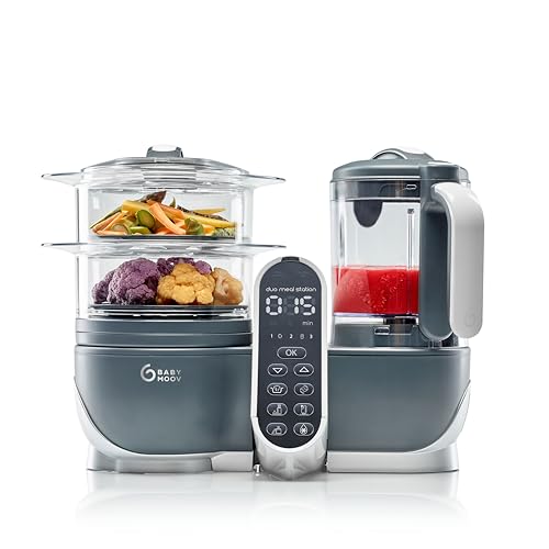 Babymoov Duo Meal Station Grey: Multi-Speed Baby Food Maker Steamer and Puree Blender, Baby Food Processor that warms & defrosts (Nutritionist Approved)