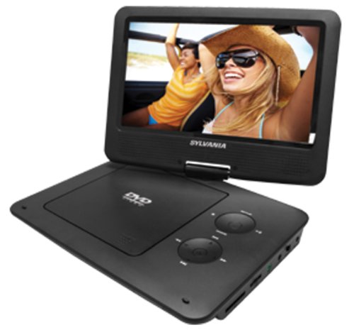 Sylvania 9-Inch Swivel Screen Portable DVD/CD/MP3 Player with 5 Hour Built-In Rechargeable Battery, USB/SD Card Reader, AC/DC Adapter
