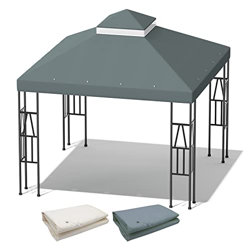 FOLAWO 10' X 10' Gazebo Replacement Canopy Double Tier Gazebo Covers for Yard Patio Garden Canopy Sunshade (Dark Gray)