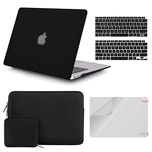 iCasso Case Compatible with MacBook Air 13 inch Case 2020 2019 2018 A2337 M1/A2179/A1932 Touch ID, Hard Shell Case, Sleeve, Screen Protector, Keyboard Cover for MacBook Air 13'' with Small Bag - Black