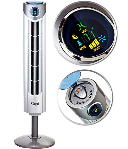 Ozeri Adjustable Oscillating Tower Noise Reduction Technology Ultra 42” Wind Fan, Silver