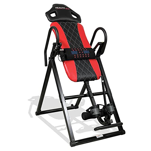 Health Gear HGI 4.4RX - Advanced Heat & Vibration Massage Inversion Table with Patented Ankle Safety & Security System - Red/Black