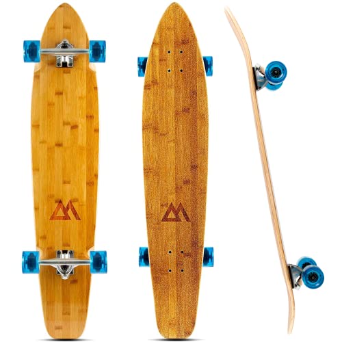 Magneto 44 inch Kicktail Cruiser Longboard Skateboard | Bamboo and Hard Maple Deck | Made for Adults, Teens, and Kids (Blue)