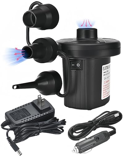 Nedyfix Inflatable Electric Air Pump,110V AC/12V DC Portable Fast Inflation Pump with 3 Nozzles, Used for Inflatable Boats,etc.