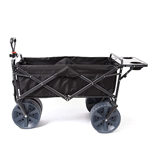 Mac Sports Heavy Duty Collapsible Folding All Terrain Utility Wagon Beach Cart with Table - Black