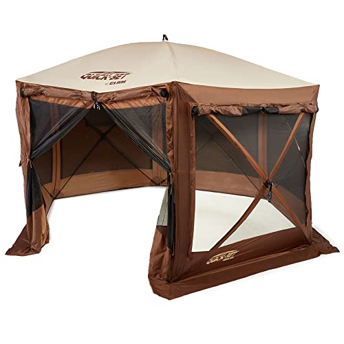 CLAM Quick-Set Pavilion 12.5 x 12.5 Foot Easy Set Up Portable Outdoor Camping Pop Up Canopy Gazebo Shelter with Ground Stakes and Carry Bag, Brown