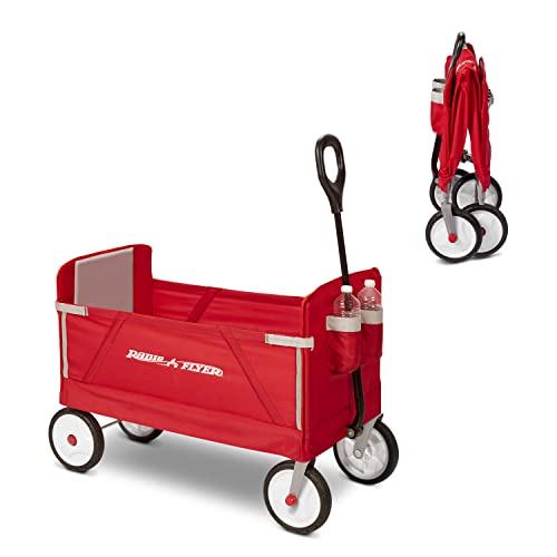 Radio Flyer 3-in-1 EZ Folding Wagon Ride On For Kids, Garden, & Cargo, Red Collapsible Wagon