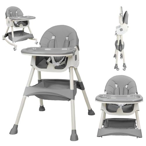 Boyro Baby 4-in-1 Baby High Chair, High Chairs for Babies and Toddlers with Removable Tray and Adjustable Backrest & Height, Convertible & Foldable, Grows with Baby