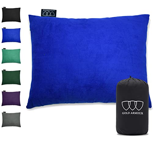 Gold Armour Camping Pillow - Backpacking and Travel Pillow for Sleeping and Traveling - Compressible Memory Foam Travel Pillow - Essential Camping Accessories Gear (Small 12 x 16in, Blue)