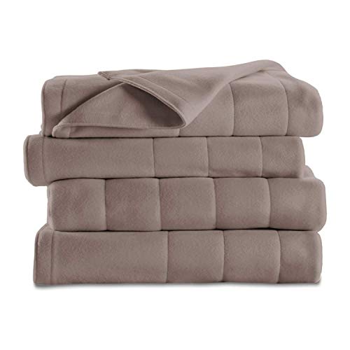 Sunbeam Royal Ultra Fleece Heated Electric Blanket King Size, 90' x 100', 12 Heat Settings, 12-Hour Selectable Auto Shut-Off, Fast Heating, Machine Washable, Warm and Cozy, Mushroom
