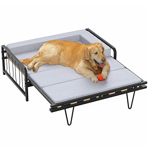 Expandable Elevated Dog Bed, Raised Dog Beds for Small Medium Dogs, 2 Sizes are Convertible, Dog Couch Sofa Pet Bed with Washable Cover, Quality Sponge, Strong Metal Frame,36.5' Lx29 Wx10 H