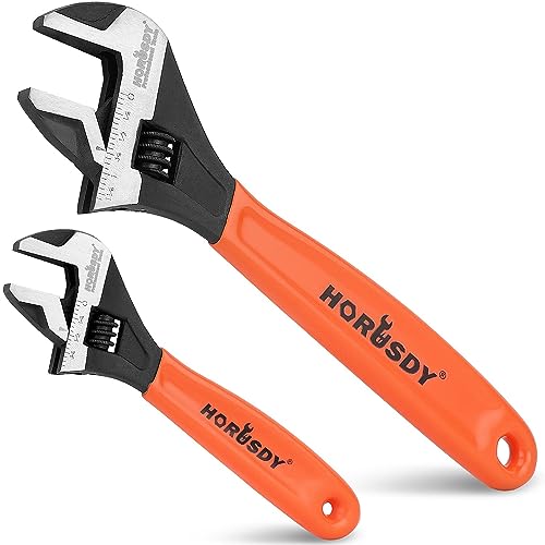 HORUSDY Adjustable Wrench Set | 2-Piece | 6-Inch and 10-Inch Crescent Wrench | Metric & SAE Scales | Cushion Grip Wrench | Cr-V Steel