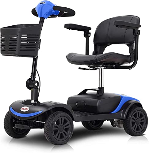 Folding Electric Powered Mobility Scooters for Seniors Adults, 4 Wheel Compact Mobile Scooter for Travel - Long Range Power Extended Battery w/ Charger and Basket (M1 LITE Blue)
